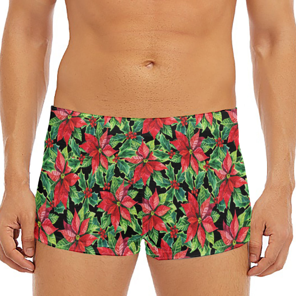 Watercolor Poinsettia Pattern Print Men's Short Boxer Briefs