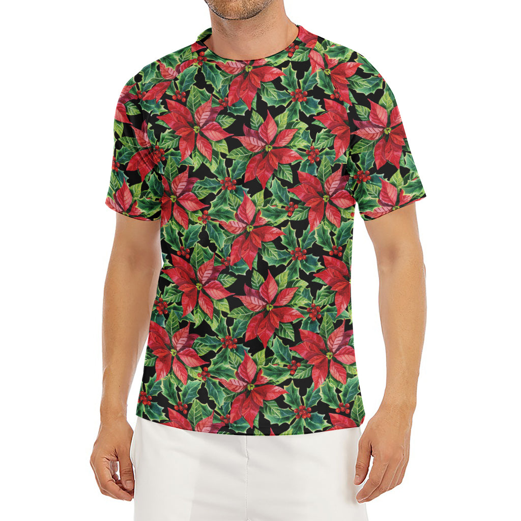 Watercolor Poinsettia Pattern Print Men's Short Sleeve Rash Guard