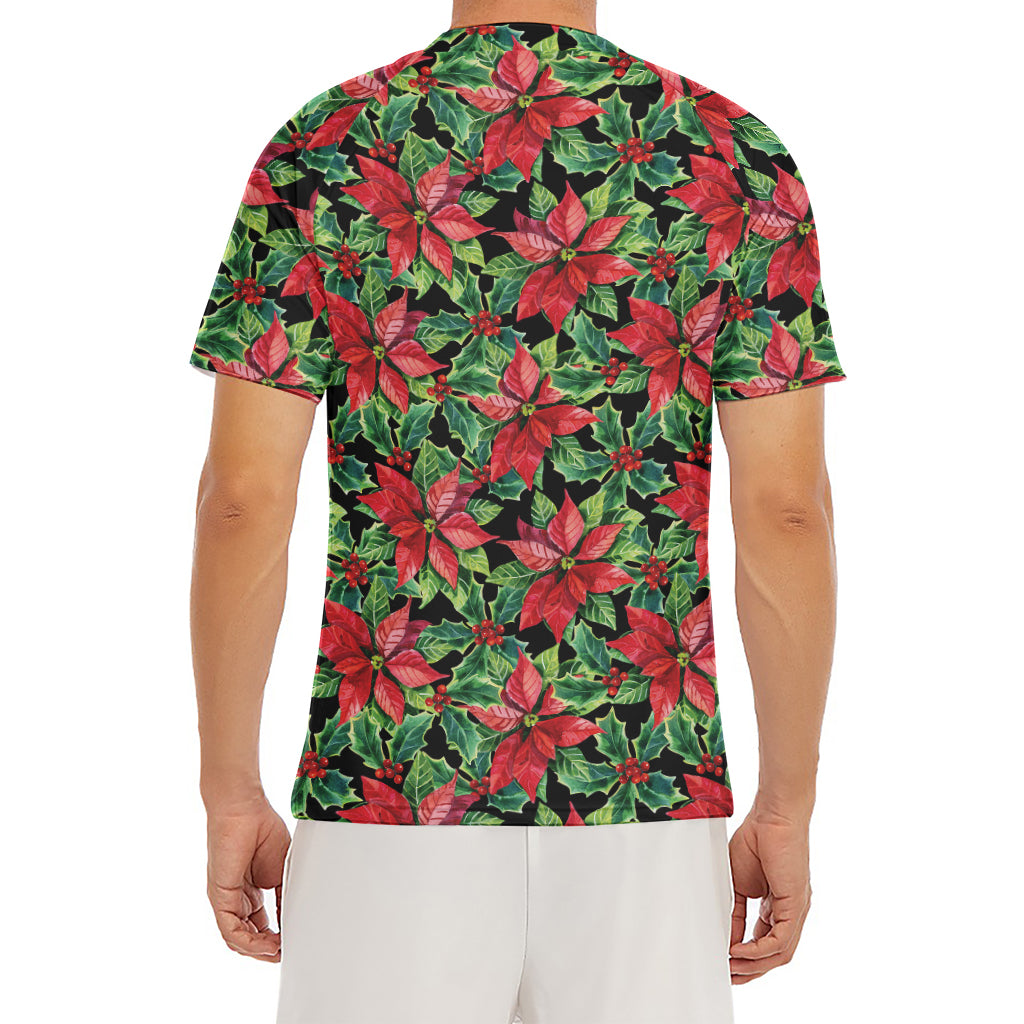 Watercolor Poinsettia Pattern Print Men's Short Sleeve Rash Guard
