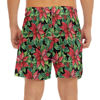 Watercolor Poinsettia Pattern Print Men's Split Running Shorts
