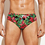 Watercolor Poinsettia Pattern Print Men's Swim Briefs