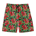 Watercolor Poinsettia Pattern Print Men's Swim Trunks