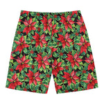 Watercolor Poinsettia Pattern Print Men's Swim Trunks