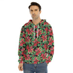 Watercolor Poinsettia Pattern Print Men's Velvet Pullover Hoodie