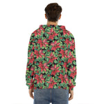 Watercolor Poinsettia Pattern Print Men's Velvet Pullover Hoodie