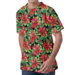 Watercolor Poinsettia Pattern Print Men's Velvet T-Shirt