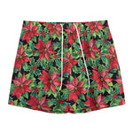 Watercolor Poinsettia Pattern Print Mesh Shorts