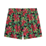 Watercolor Poinsettia Pattern Print Mesh Shorts