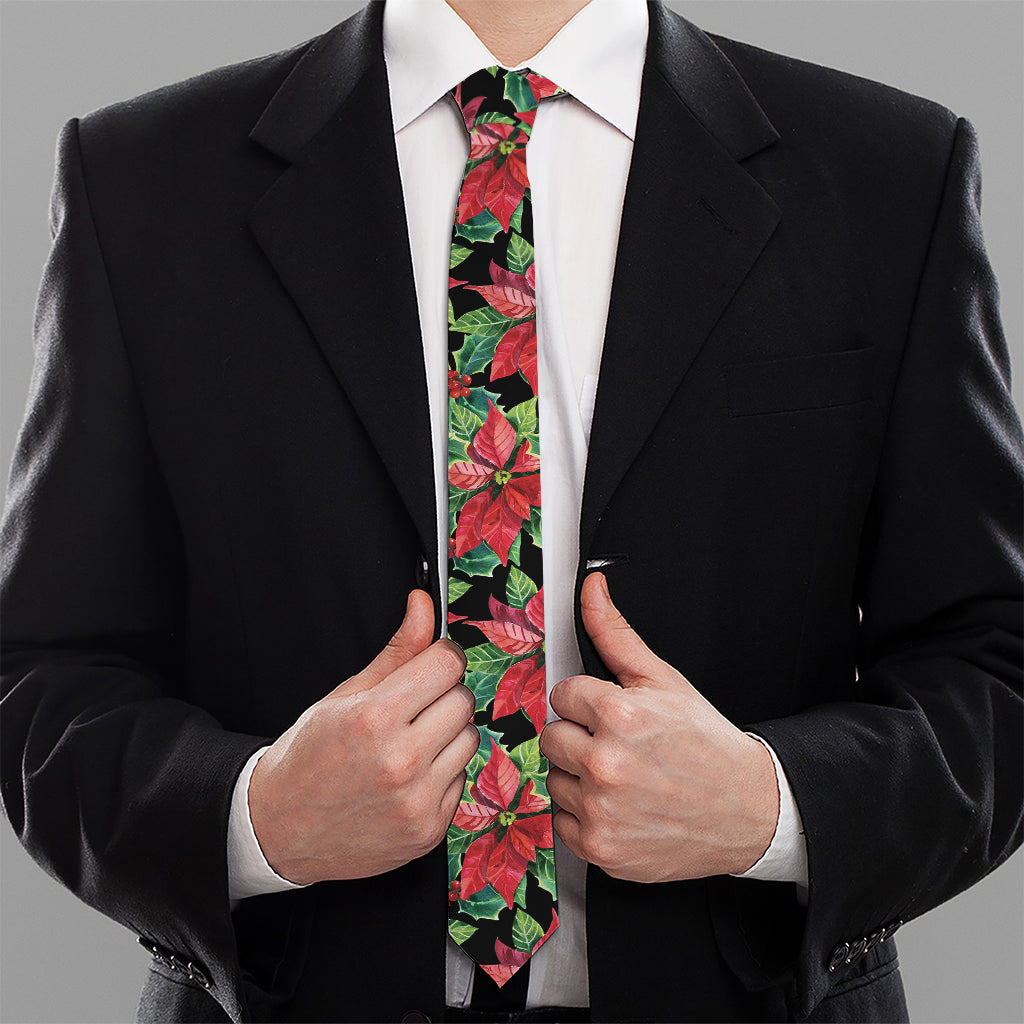 Watercolor Poinsettia Pattern Print Necktie