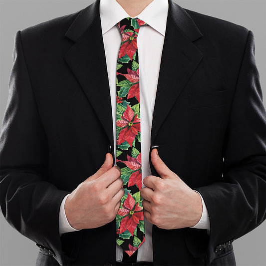 Watercolor Poinsettia Pattern Print Necktie