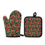 Watercolor Poinsettia Pattern Print Oven Mitt And Pot Holder Set