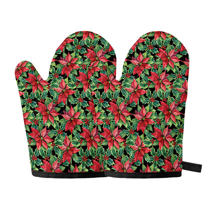 Watercolor Poinsettia Pattern Print Oven Mitts