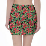 Watercolor Poinsettia Pattern Print Pencil Mini Skirt
