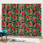 Watercolor Poinsettia Pattern Print Pencil Pleat Curtains