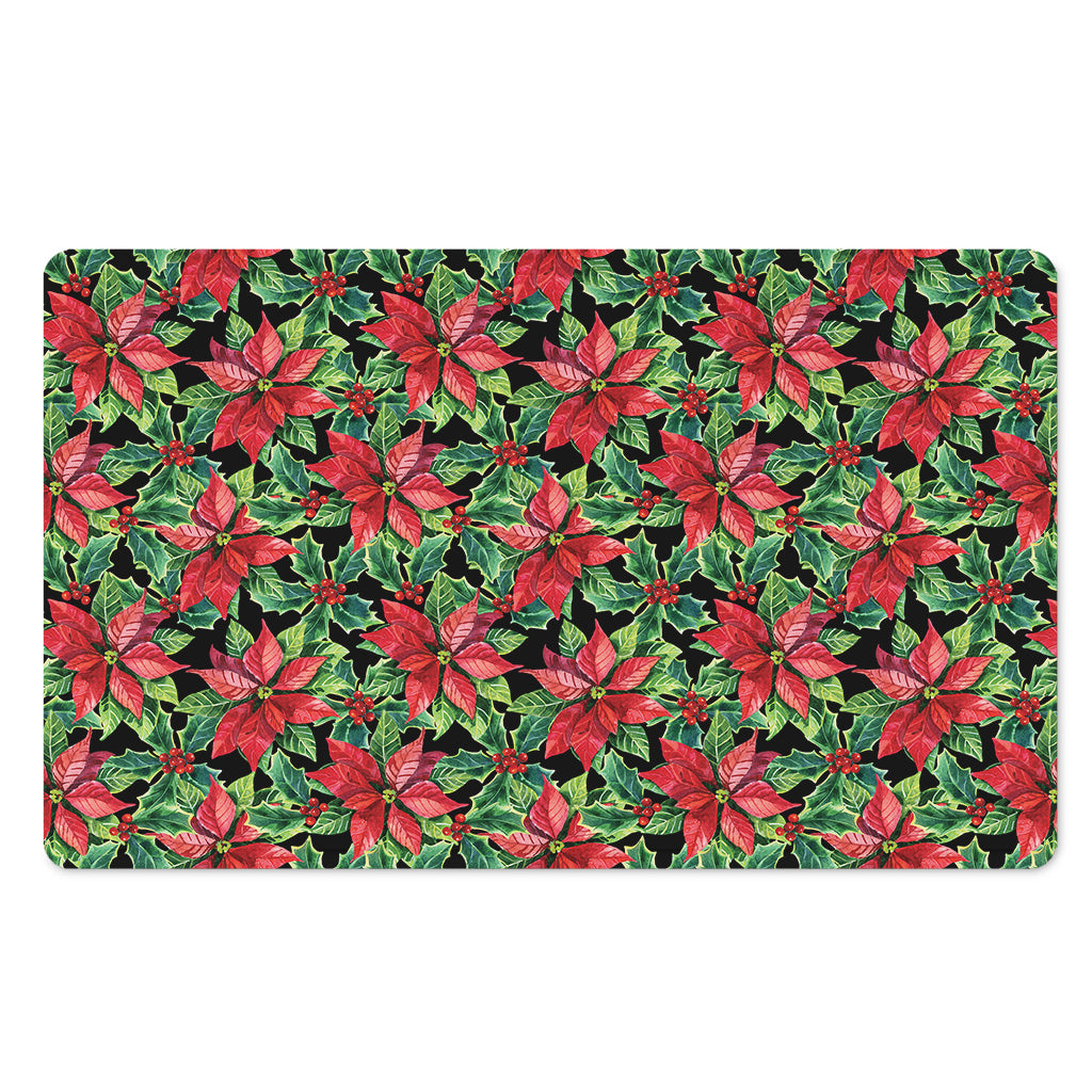 Watercolor Poinsettia Pattern Print Polyester Doormat