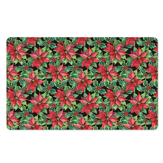 Watercolor Poinsettia Pattern Print Polyester Doormat