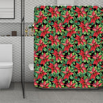 Watercolor Poinsettia Pattern Print Polyester Shower Curtain