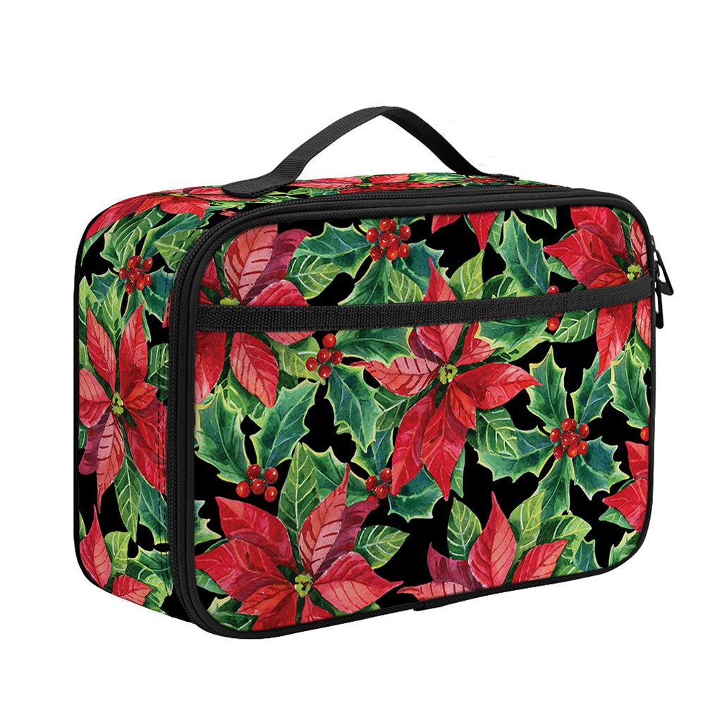 Watercolor Poinsettia Pattern Print Portable Lunch Bag