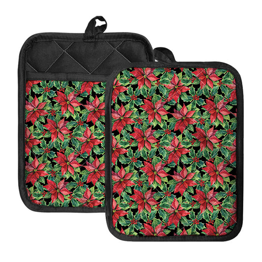 Watercolor Poinsettia Pattern Print Pot Holders With Pocket