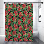 Watercolor Poinsettia Pattern Print Premium Shower Curtain