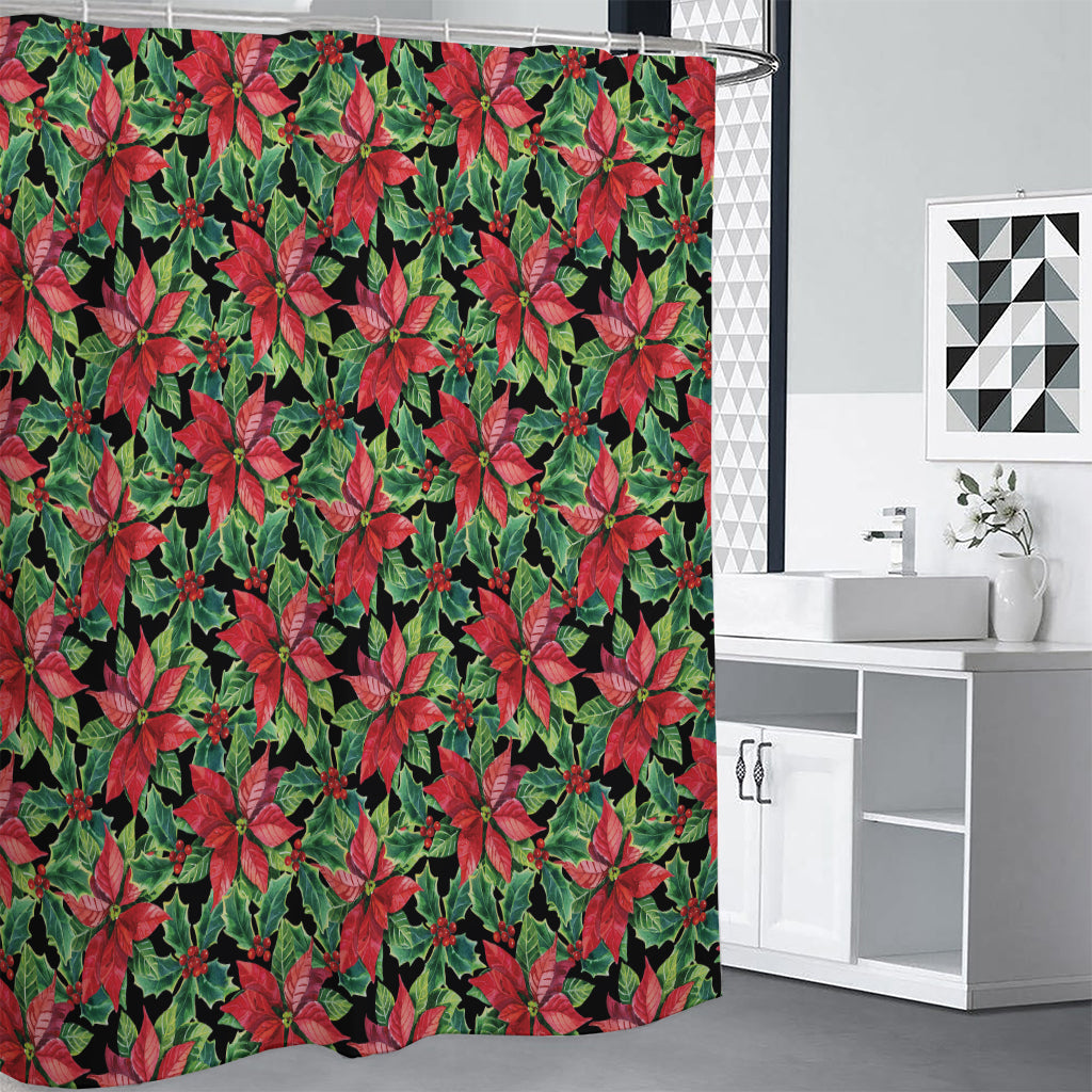 Watercolor Poinsettia Pattern Print Premium Shower Curtain