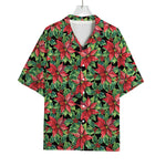 Watercolor Poinsettia Pattern Print Rayon Hawaiian Shirt