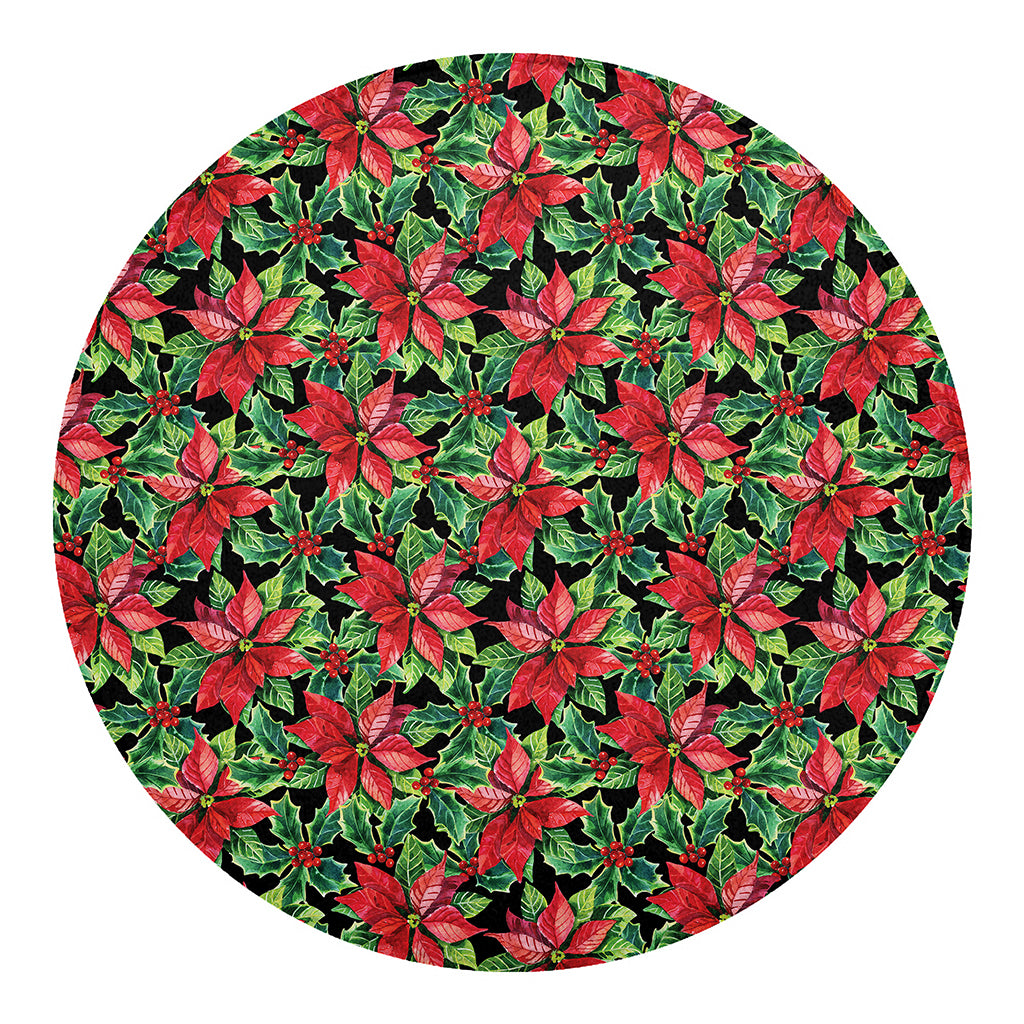 Watercolor Poinsettia Pattern Print Round Blanket