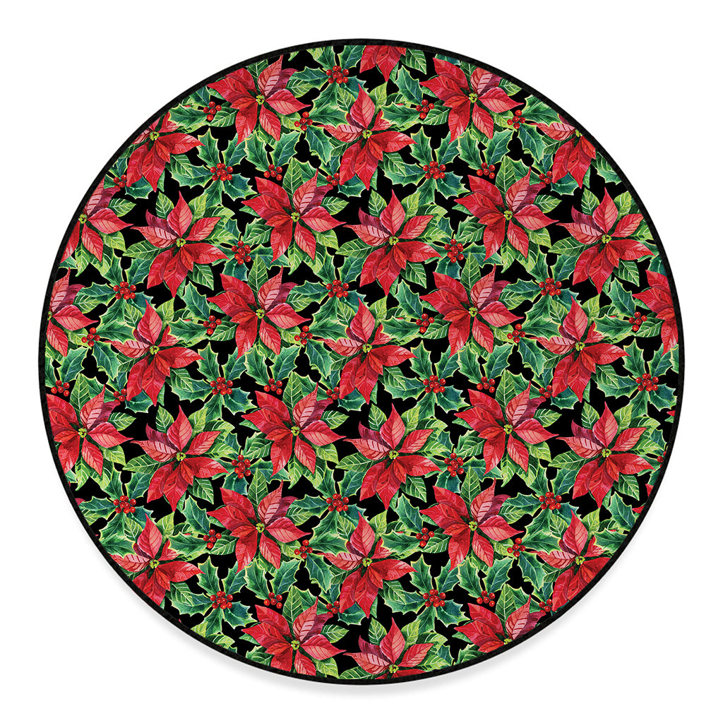 Watercolor Poinsettia Pattern Print Round Floor Mat