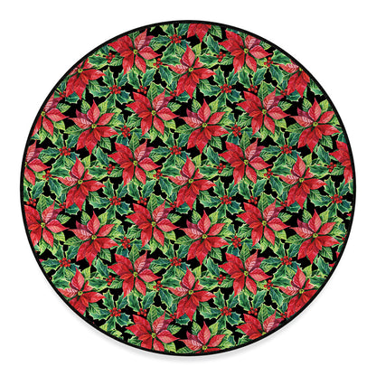 Watercolor Poinsettia Pattern Print Round Floor Mat