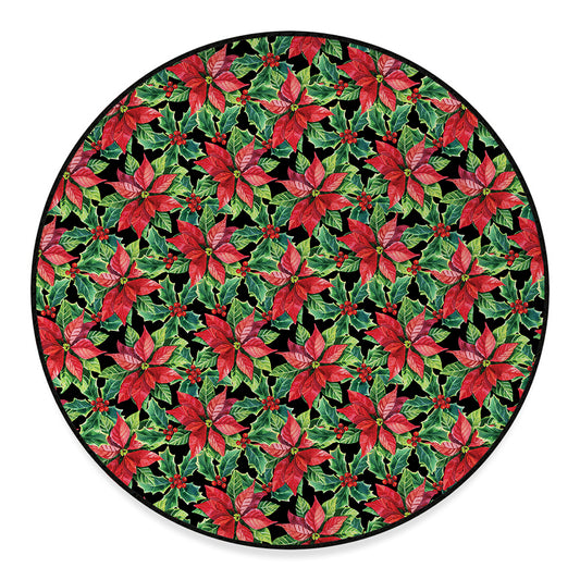 Watercolor Poinsettia Pattern Print Round Floor Mat