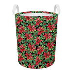 Watercolor Poinsettia Pattern Print Round Laundry Basket