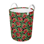 Watercolor Poinsettia Pattern Print Round Laundry Basket