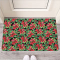 Watercolor Poinsettia Pattern Print Rubber Doormat
