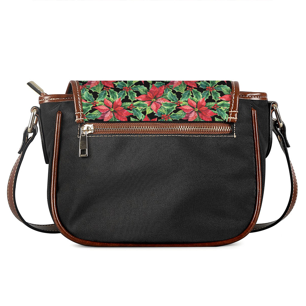 Watercolor Poinsettia Pattern Print Saddle Bag