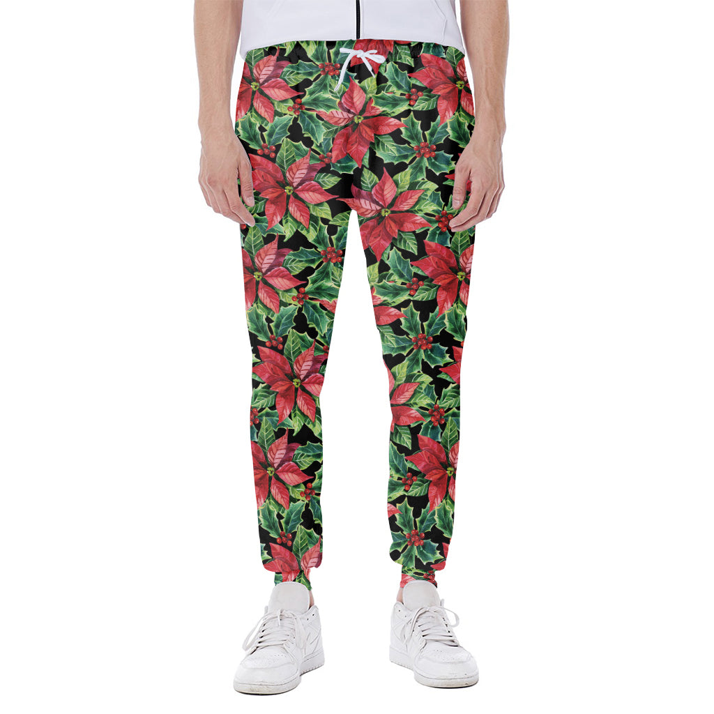Watercolor Poinsettia Pattern Print Scuba Joggers