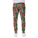 Watercolor Poinsettia Pattern Print Scuba Joggers
