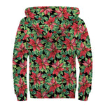 Watercolor Poinsettia Pattern Print Sherpa Lined Zip Up Hoodie