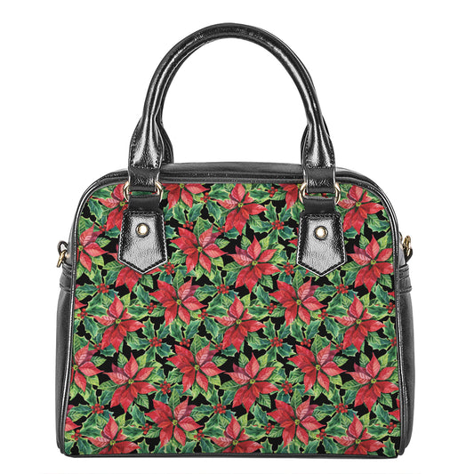 Watercolor Poinsettia Pattern Print Shoulder Handbag