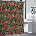 Watercolor Poinsettia Pattern Print Shower Curtain