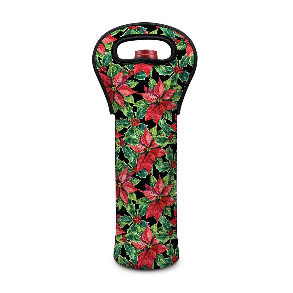 Watercolor Poinsettia Pattern Print Single Neoprene Wine Tote