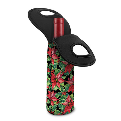 Watercolor Poinsettia Pattern Print Single Neoprene Wine Tote
