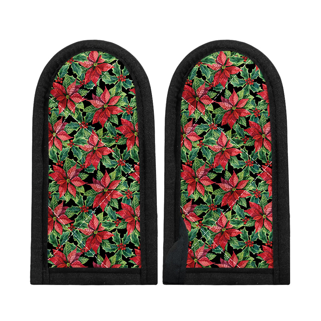 Watercolor Poinsettia Pattern Print Skillet Handle Cover