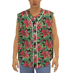 Watercolor Poinsettia Pattern Print Sleeveless Baseball Jersey