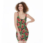 Watercolor Poinsettia Pattern Print Sleeveless Bodycon Dress