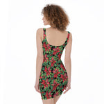 Watercolor Poinsettia Pattern Print Sleeveless Bodycon Dress