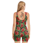 Watercolor Poinsettia Pattern Print Sleeveless One Piece Swimsuit