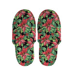 Watercolor Poinsettia Pattern Print Slippers