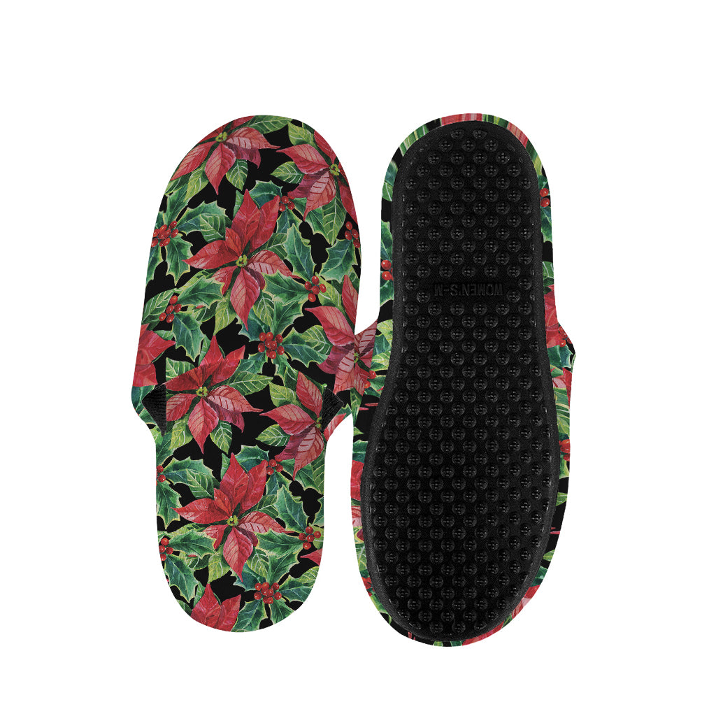 Watercolor Poinsettia Pattern Print Slippers