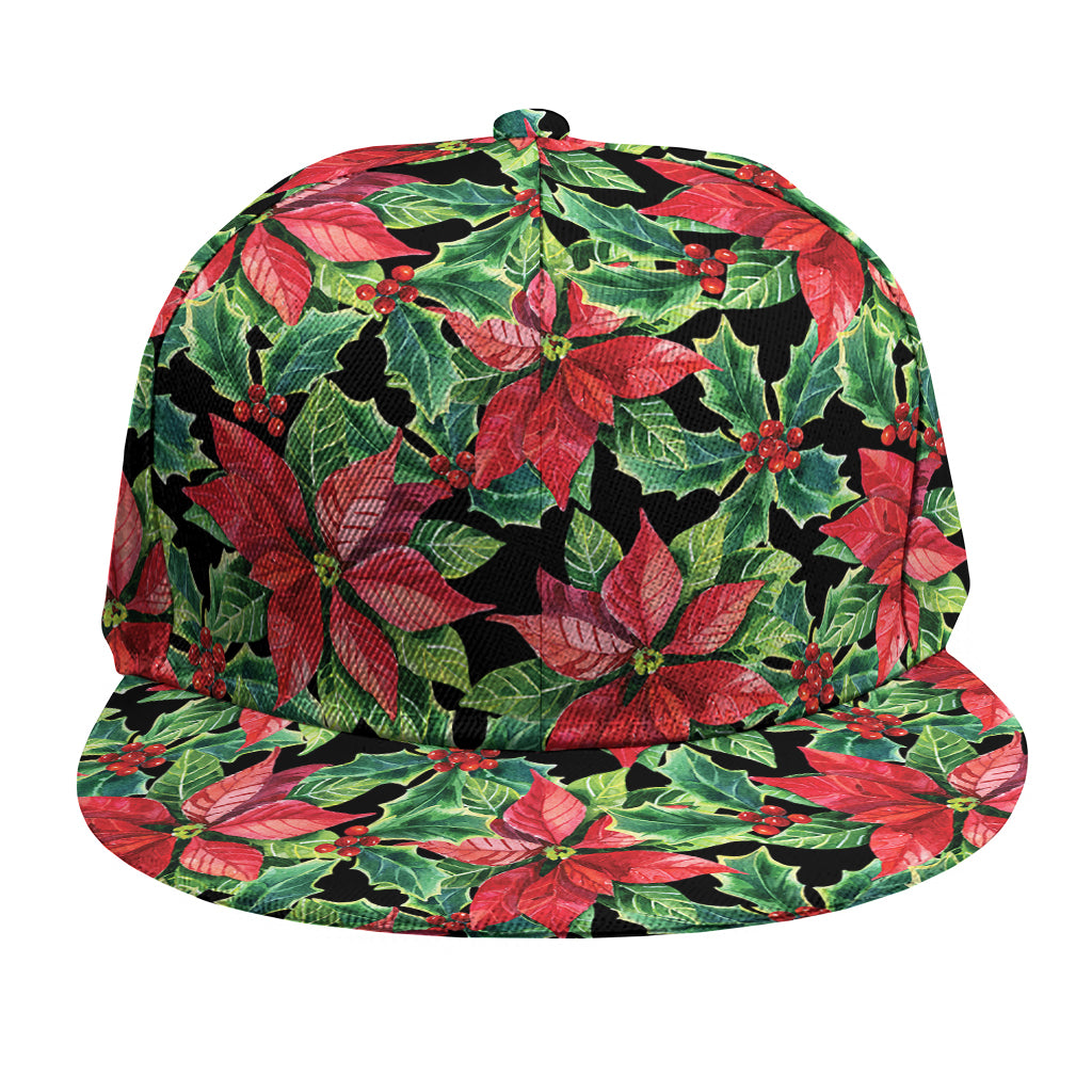 Watercolor Poinsettia Pattern Print Snapback Cap