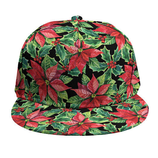 Watercolor Poinsettia Pattern Print Snapback Cap